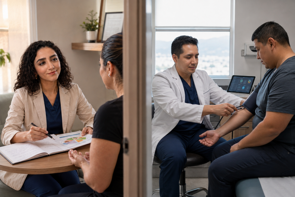 Diferencia entre nutriólogo y bariatra durante una consulta nutricional y una valoración médica