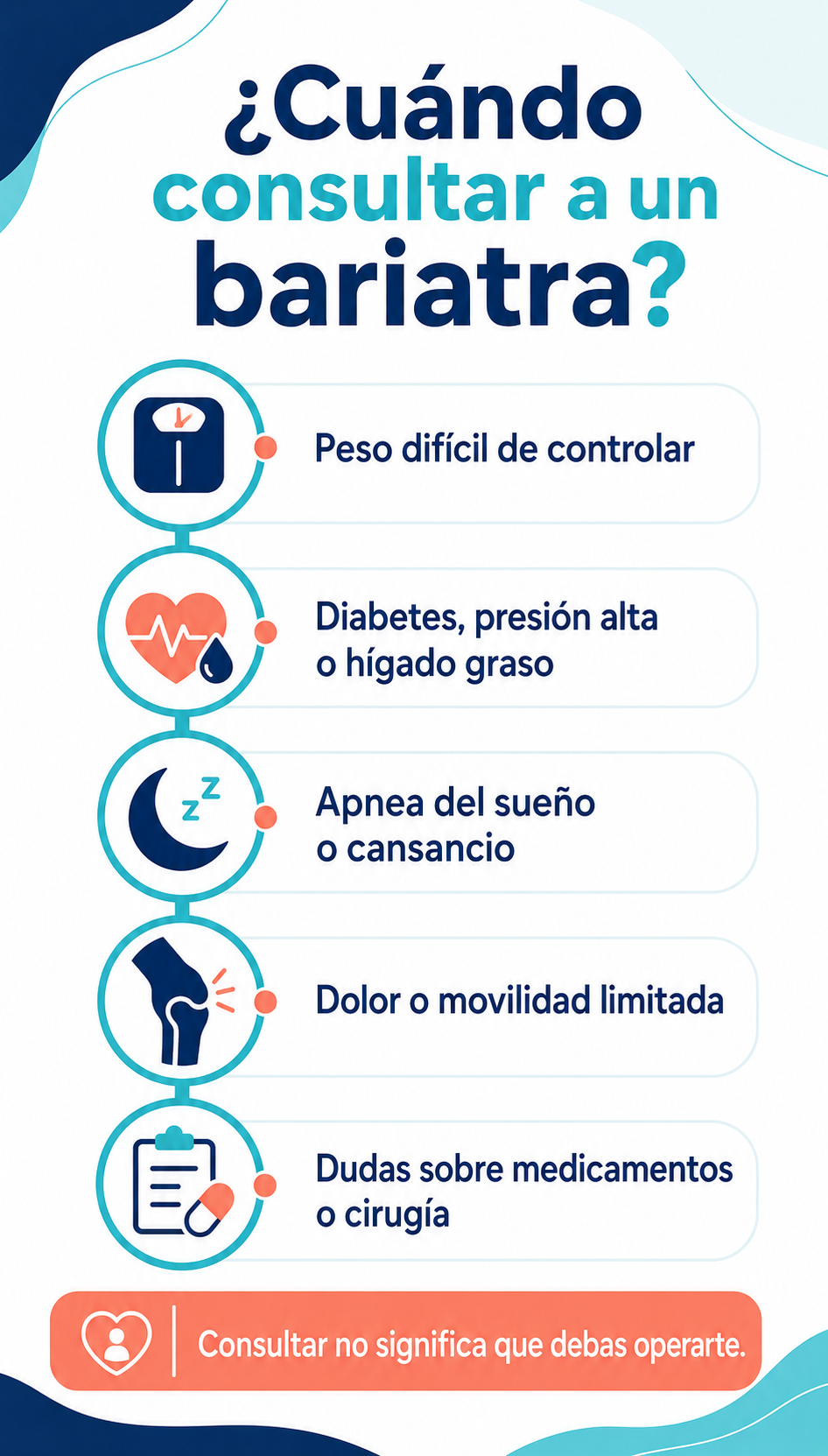 Situaciones de salud y antecedentes que justifican solicitar una valoración con un bariatra