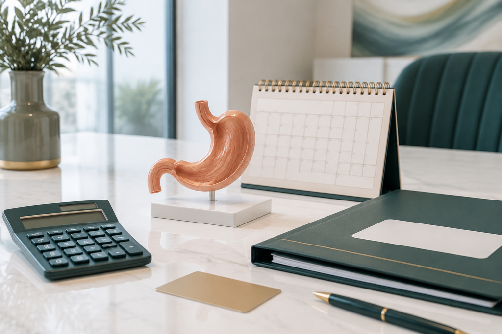 Financiamiento cirugía bariátrica: calculadora, calendario, modelo de estómago y carpeta de presupuesto