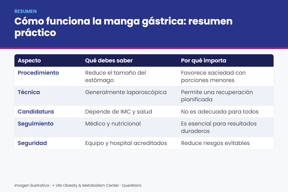 Resumen visual sobre cómo funciona la manga gástrica: Cómo funciona la manga gástrica: resumen práctico