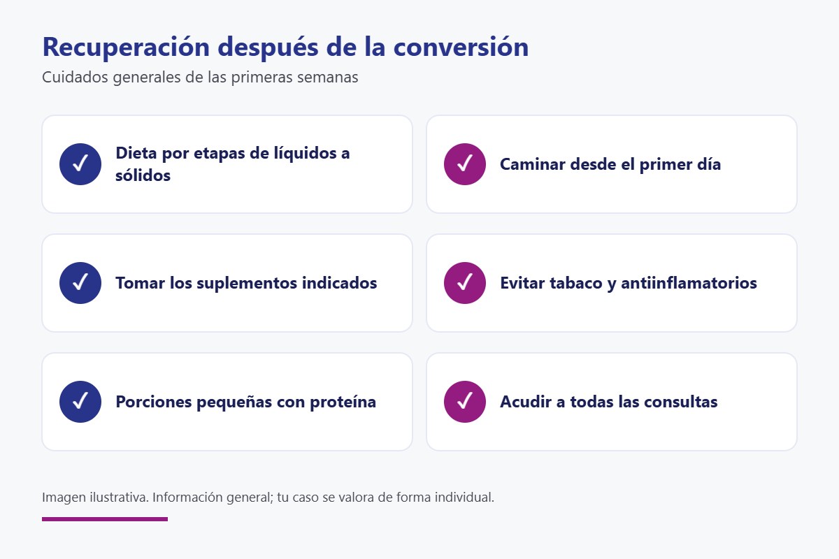 Cuidados en la recuperación después de la conversión de manga gástrica a bypass