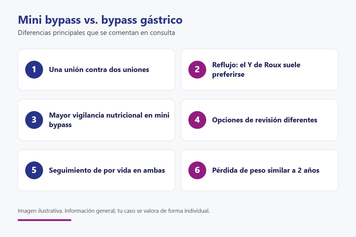 Mini bypass vs. bypass gástrico: diferencias principales entre las dos técnicas