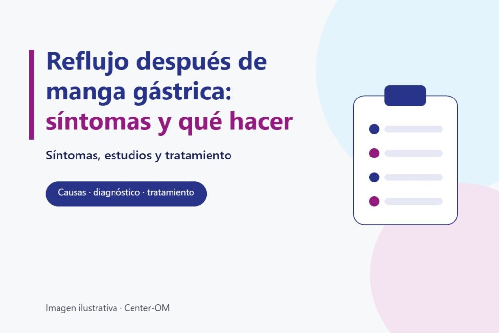 Ilustración con el título Reflujo después de manga gástrica: síntomas y qué hacer