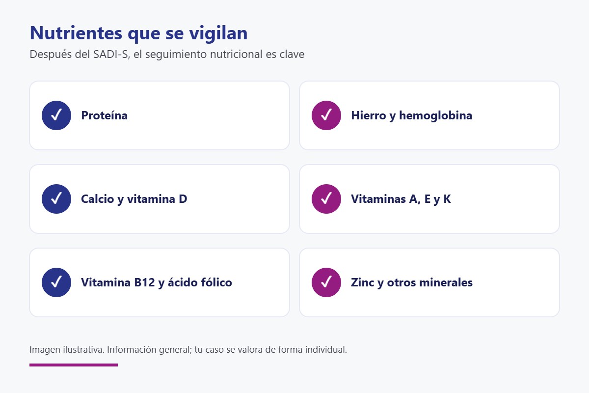 Nutrientes que se vigilan después del SADI-S tras una manga gástrica